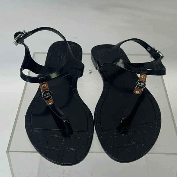 Coach Designer Women's Black Sandals Thongs Flip Flops - Size 8 B - Picture 1 of 8
